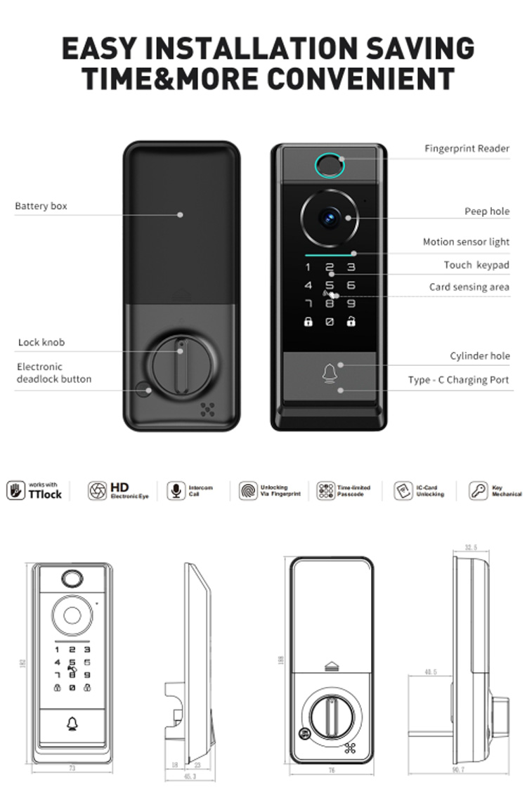 Cybelock D63 — parts and installation dimensions